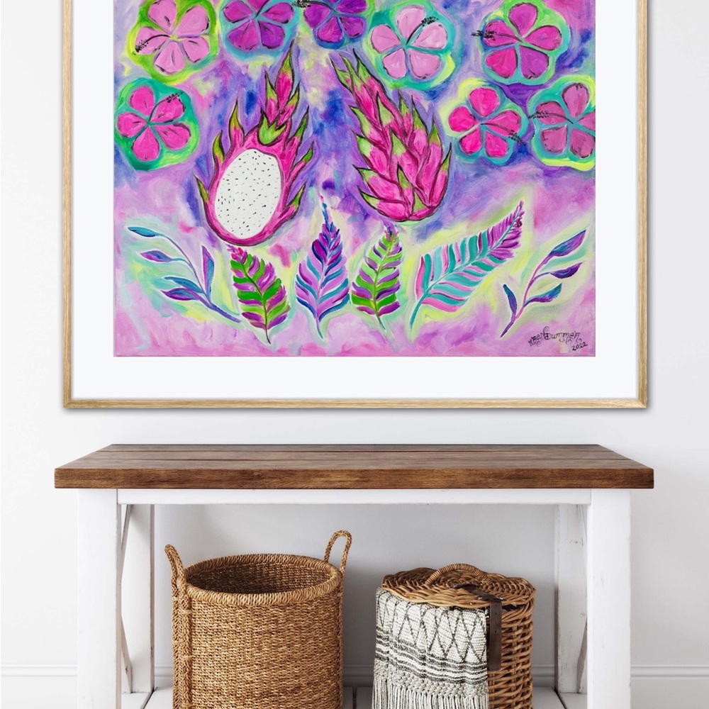 Dragonfruit Hibiscus Fine Art Print Oil Painting beach tropical island decor - Picture 7 of 9